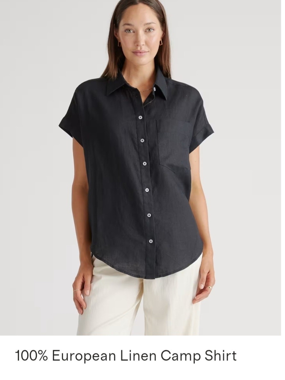 Quince Deep Navy Blue Short-Sleeve Linen Button-Down Shirt  100% Linen size L
